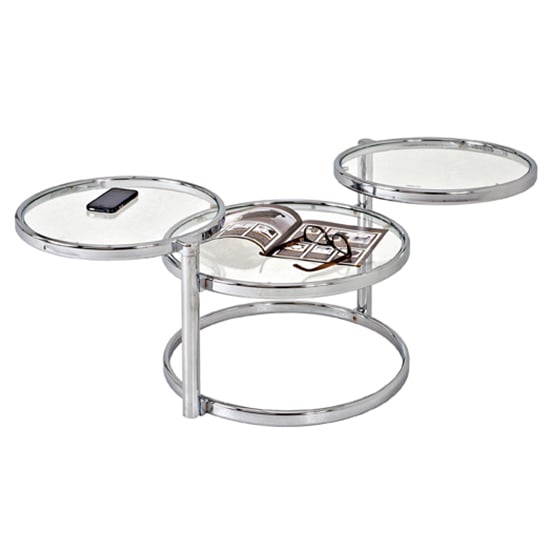 Londonderry Clear Glass Rotating Coffee Table In Chrome