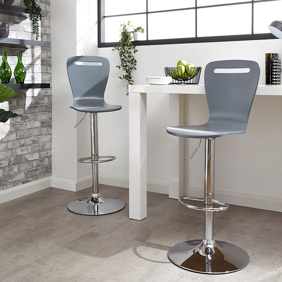Long Island Grey Wooden Gas-lift Bar Stools In Pair | Furniture in Fashion