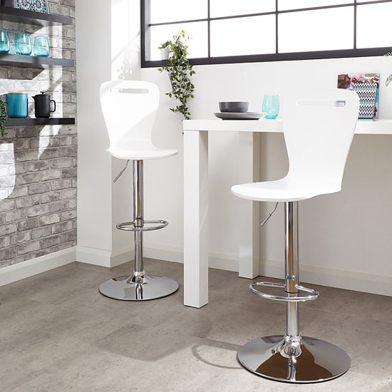 Long Island White Wooden Gaslift Bar Stools In Pair Furniture in Fashion
