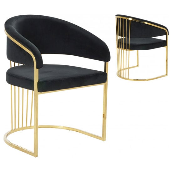 Longi Black Velvet Dining Chair In Pair With Gold Legs | Sale