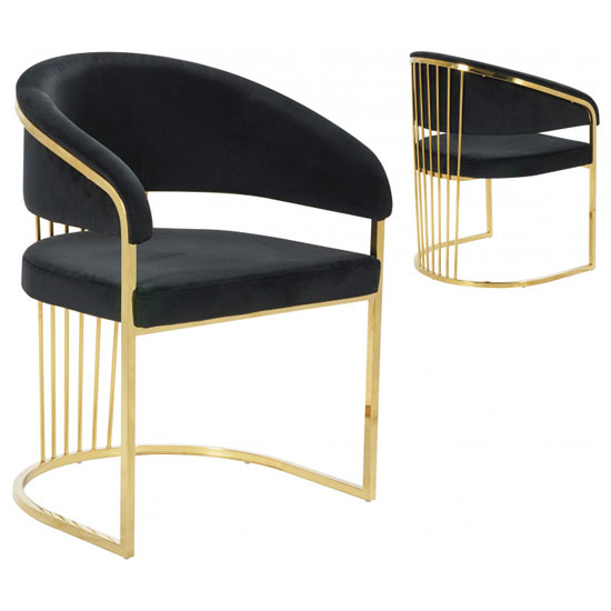 Longi Black Velvet Dining Chair In Pair With Gold Legs Sale