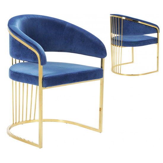 Longi Blue Velvet Dining Chair In Pair With Gold Legs Furniture in