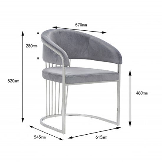 Longi Grey Velvet Dining Chair In Pair With Silver Legs Furniture in