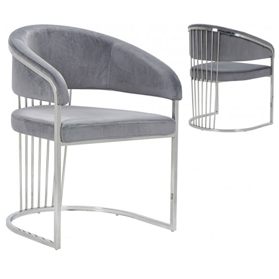 Longi Grey Velvet Dining Chair In Pair With Silver Legs Furniture in