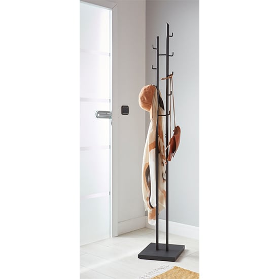 Product photograph of Longview Metal 8 Hooks Coat Stand In Black from Furniture in Fashion