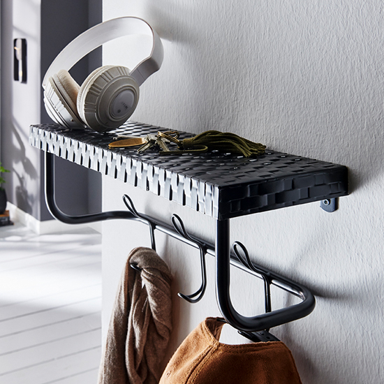 Product photograph of Longview Metal Wall Hung 3 Hooks Coat Rack In Black from Furniture in Fashion