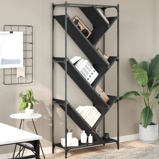 Looe Wooden Bookcase With Metal Frame In Black