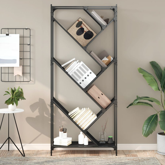 Looe Wooden Bookcase With Metal Frame In Black