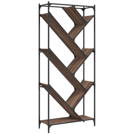 Looe Wooden Bookcase With Metal Frame In Brown Oak