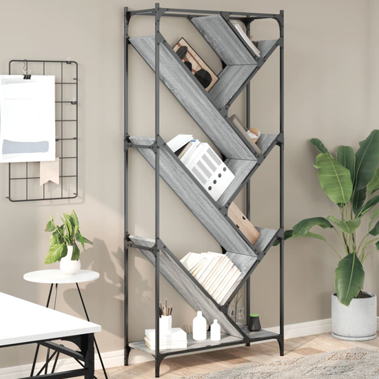 Read more about Looe wooden bookcase with metal frame in grey sonoma