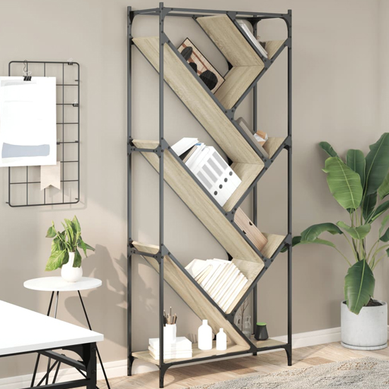 Read more about Looe wooden bookcase with metal frame in sonoma oak