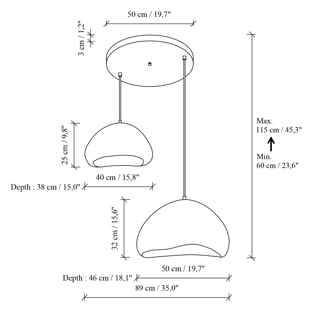 Lora Large 2 Light Metal Ceiling Pendant Light in White