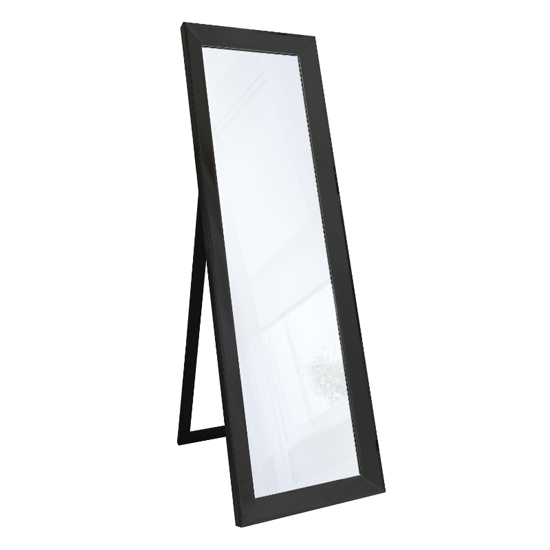 Lorain Bevelled Floor Cheval Floor Mirror In Black Wooden Frame