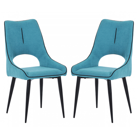 Read more about Lorain blue chenille effect fabric dining chairs in pair