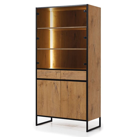 Lorain Display Cabinet Tall 4 Doors In Lancelot Oak With LED