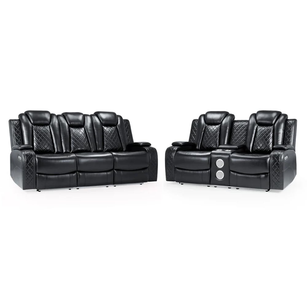 Read more about Lorain leather recliner 3+2 seater sofa set in black
