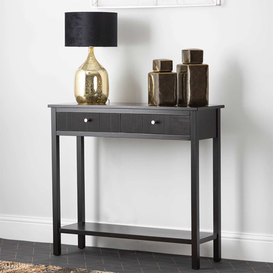 Lorain Pine Wood Console Table With 2 Drawers In Matte Black thumbnail