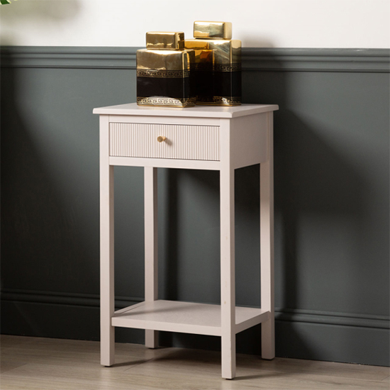 Lorain Pine Wood End Table With 1 Drawer In Summer Grey thumbnail