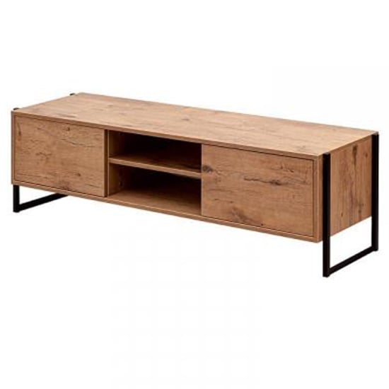 Read more about Lorain wooden tv stand with 2 doors 1 shelf in lancelot oak