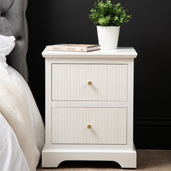 Lorain Wooden Bedside Cabinet With 2 Drawers In Frosty White