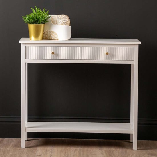 Lorain Wooden Console Table With 2 Drawers In Frosty White