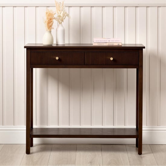 Lorain Wooden Console Table With 2 Drawers In Walnut Brown