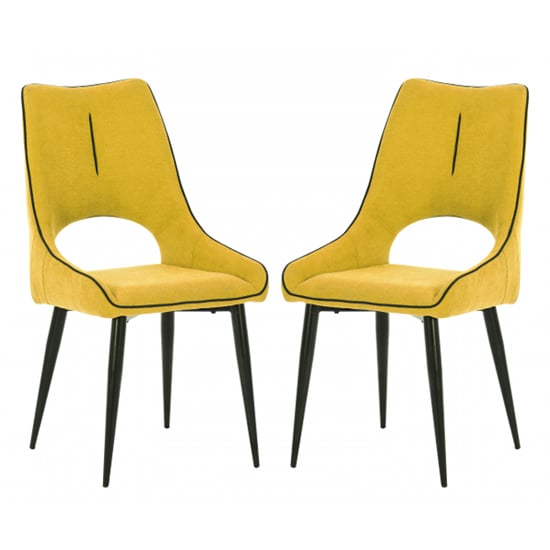 Product photograph of Lorain Yellow Chenille Effect Fabric Dining Chairs In Pair from Furniture in Fashion