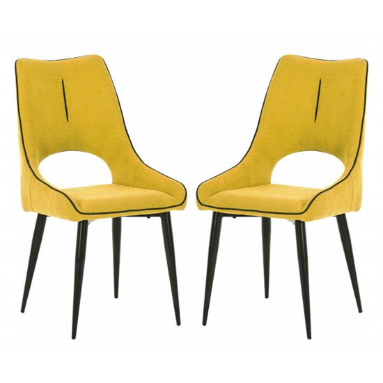 Lorain Yellow Chenille Effect Fabric Dining Chairs In Pair Furniture