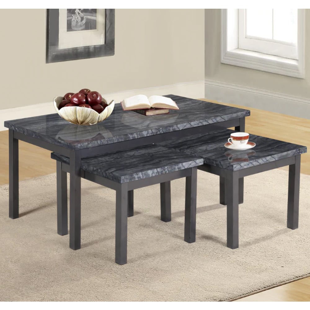 Read more about Lore gloss nesting coffee tables in charcoal black marble effect