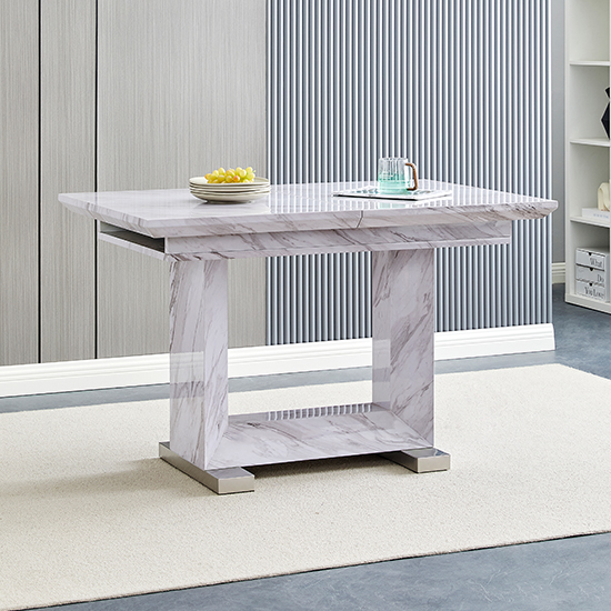 Lorence Extending Grey Dining Table With 4 Vesta Grey Chairs