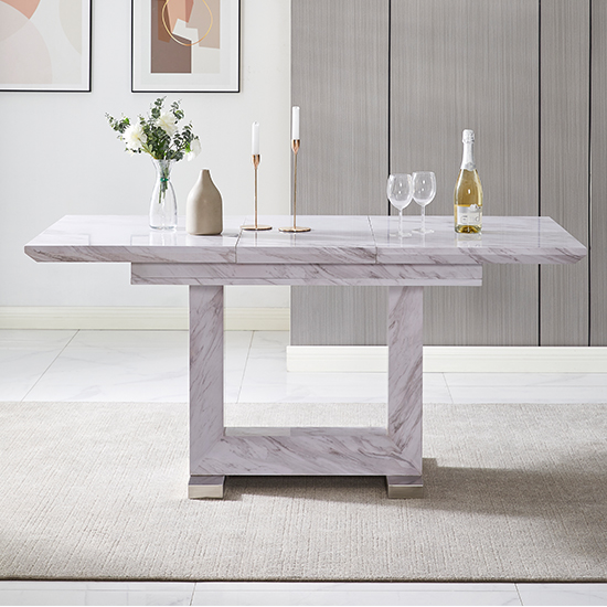 Lorence Extending Grey Dining Table 6 Gia Grey White Chairs_4