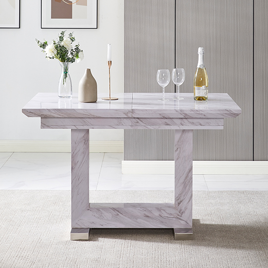 Lorence Extending Grey Dining Table 6 Gia Grey White Chairs_5