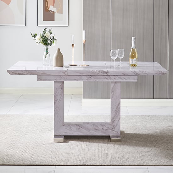 Lorence Extending Grey Dining Table 6 Petra Grey White Chairs_4