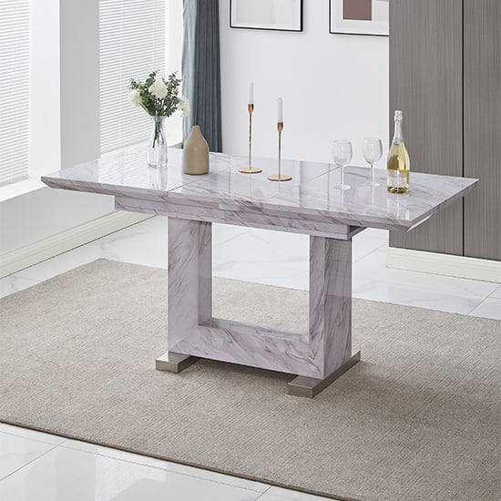 Read more about Lorence extendable high gloss dining table in grey marble effect