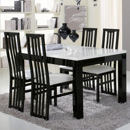 Lorenz Gloss Black And White Dining Table 6 Black Cexa Chairs | Furniture in Fashion