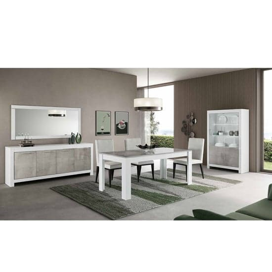 Lorenz Dining Table In Gloss White And Grey Marble Effect