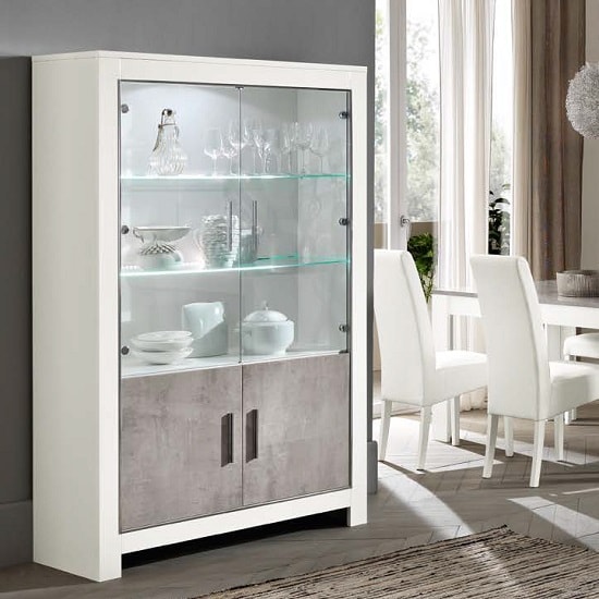 Read more about Lorenz display cabinet marble effect white high gloss with led