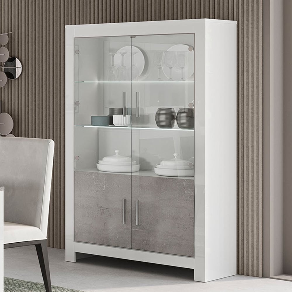 Read more about Lorenz high gloss display cabinet 2 doors in grey white and led