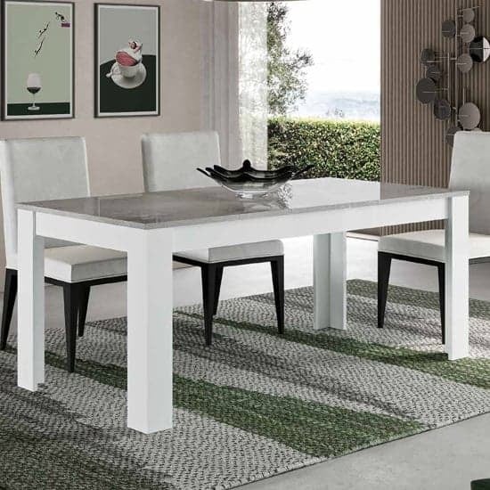 Lorenz Large Dining Table In Gloss White And Grey Marble Effect