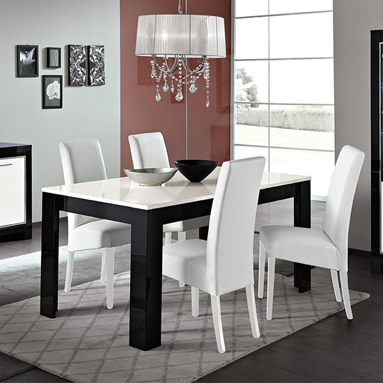 Lorenz Large Wooden Dining Table In Black And White Gloss | Furniture