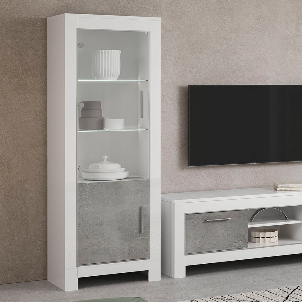 Read more about Lorenz left hand gloss display cabinet in grey white and led