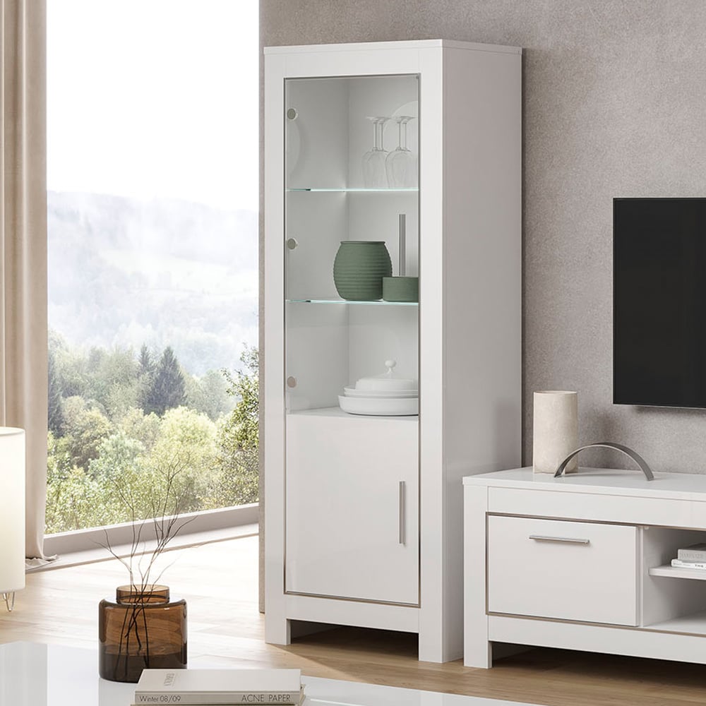 Read more about Lorenz left hand gloss display cabinet in white and led