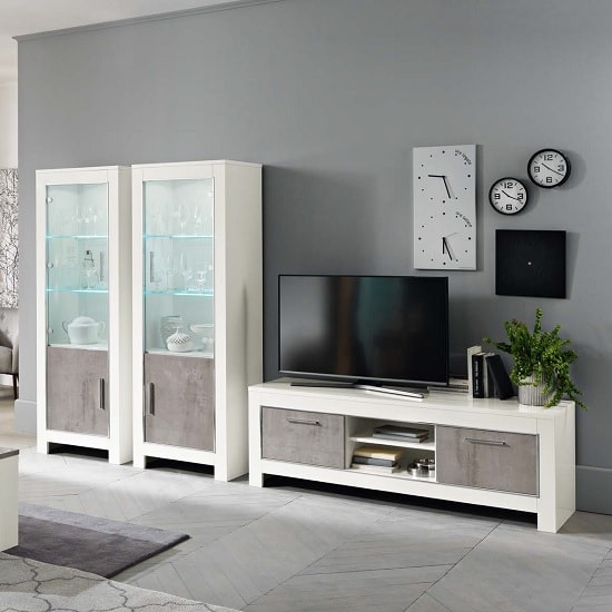 Lorenz living room set in marble and white high gloss with led