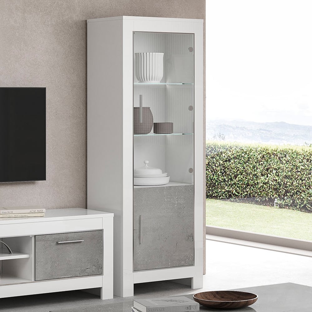 Read more about Lorenz right hand gloss display cabinet in grey white and led