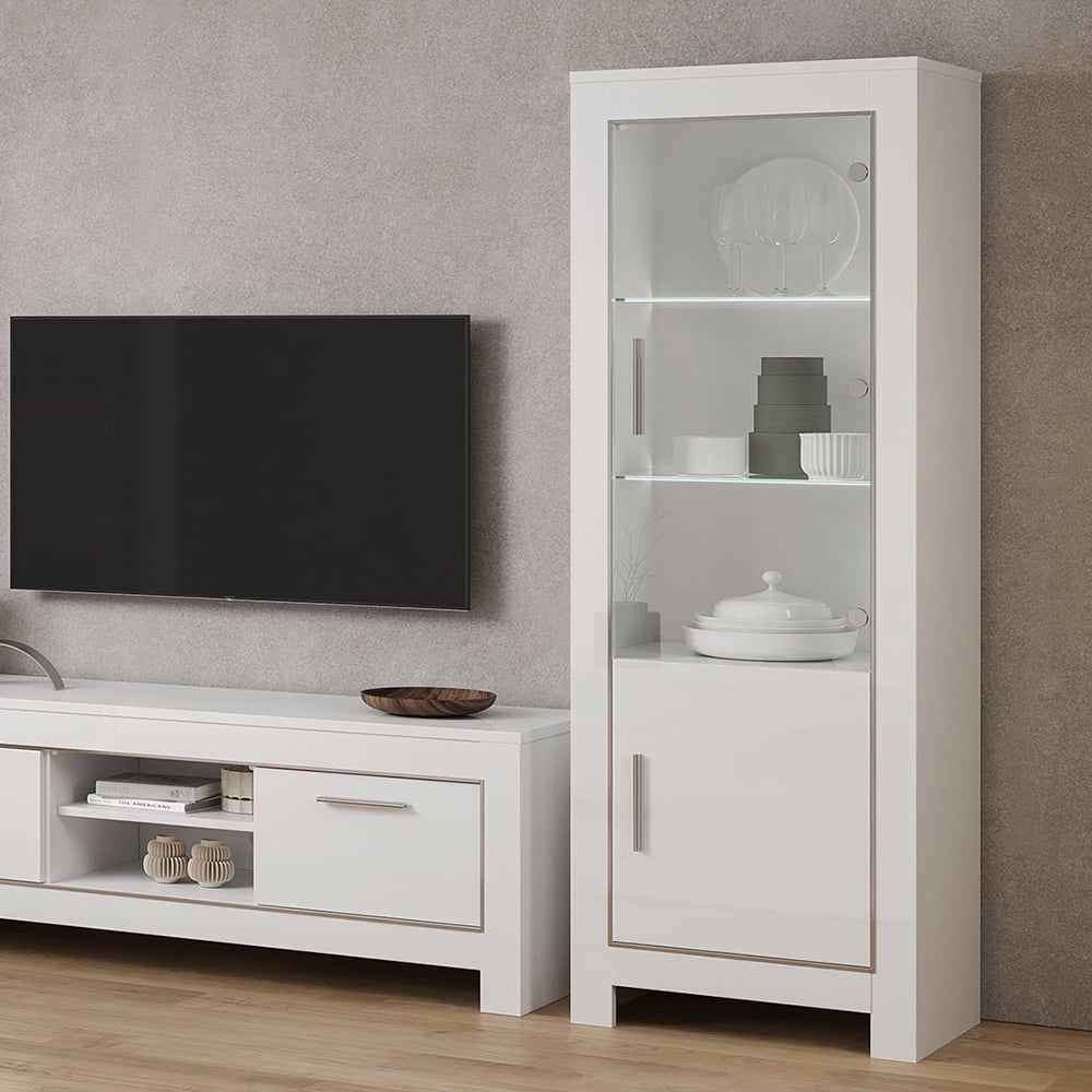 Read more about Lorenz right hand gloss display cabinet in white and led