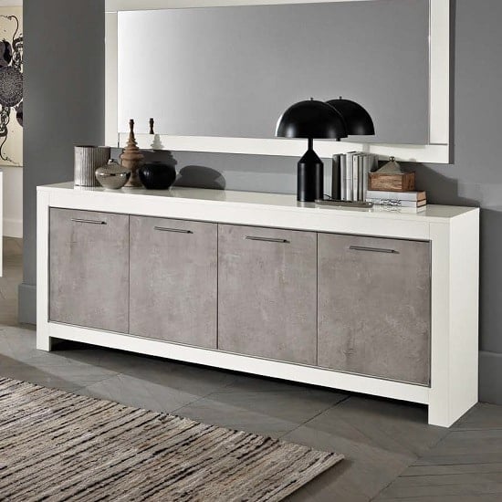 Read more about Lorenz large sideboard in marble effect and white high gloss