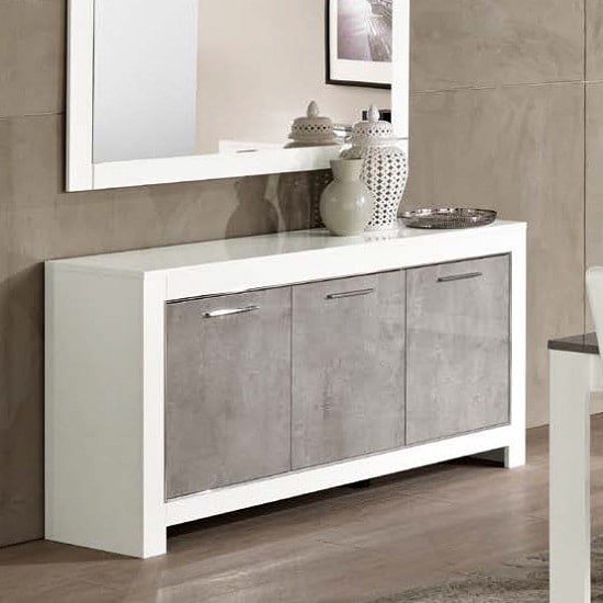 Photo of Lorenz sideboard in marble effect white high gloss with 3 doors