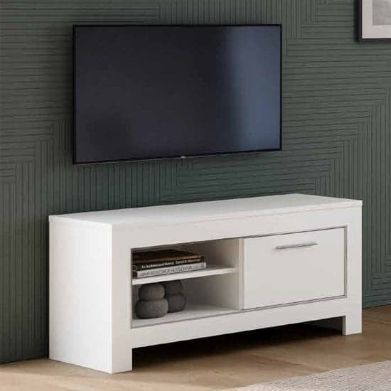 Product photograph of Lorenz Small Tv Stand In White High Gloss With 1 Door from Furniture in Fashion