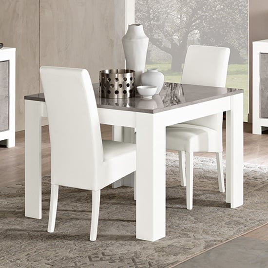 Lorenz Square Dining Table In Gloss White And Grey Marble Effect