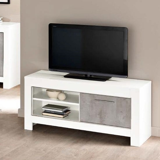 Photo of Lorenz small tv stand in marble effect and white high gloss